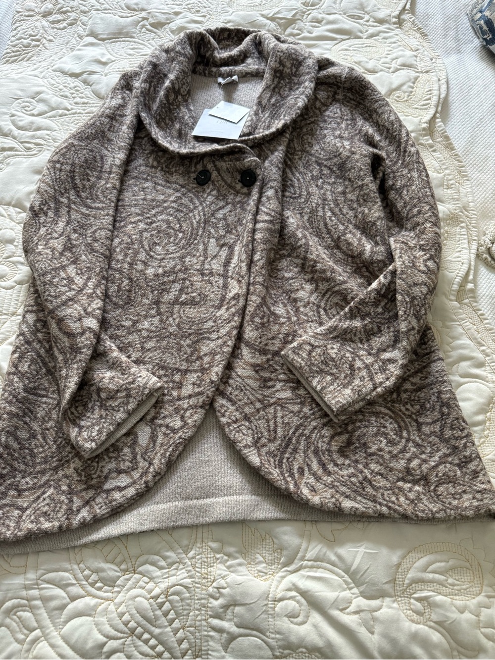 J.Jill NWT Cozy Shawl-Collar Women's Sweater Jacket - Taupe Pattern